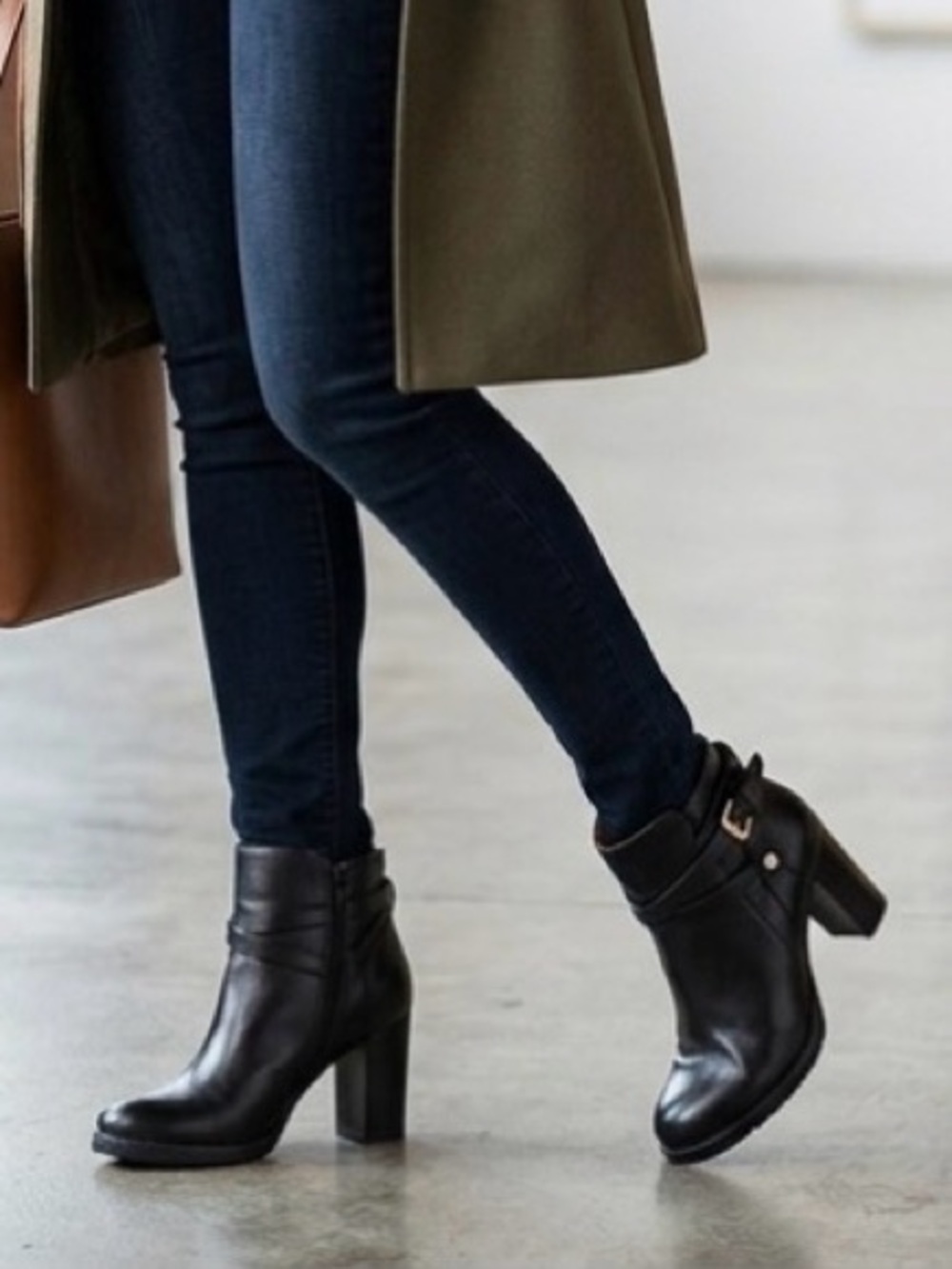 Ankle Boots Black Leather with Buckle Detail